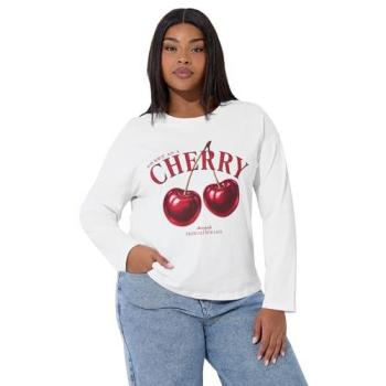 White Cherry Design T‑Shirt, Large Fit – Size 20