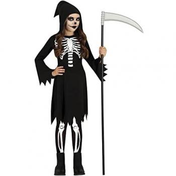 Tenue squelette fantomatique, robe à capuche, fille 7-9 ans, noir