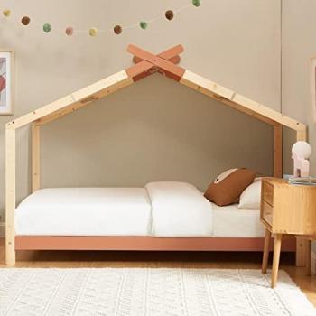 Lit cabane 90x190 terracotta avec sommier rose