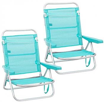 Pack de 2 sillas de playa bajas reclinables 4 posiciones de aluminio y textileno