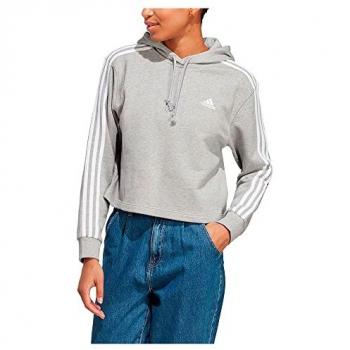 Sudadera con Capucha adidas Essentials 3 Stripes Crop Gris Blanco Mujer