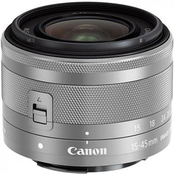 Objetivo EF‑M 15‑45 mm f/3.5‑6.3 IS STM de Canon en color plata
