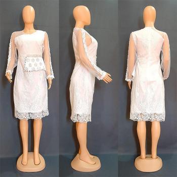 Robe élégante Dashiki en dentelle pour femmes, manches longues, maille brillante, été 2022