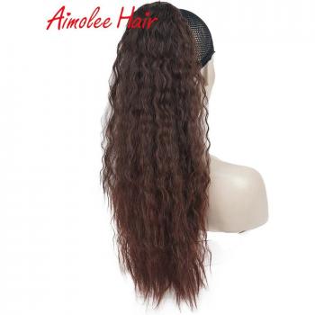 Extensions 22 Bouclées Synthétiques – Postiche Queue de Cheval Noir avec Clip et Bande Chauffe‑Résistante