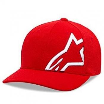 Alpinestars Flexfit Cap Herren – Mesh-Technik, Gewölbtes Visier, Rot/Weiß, S/M