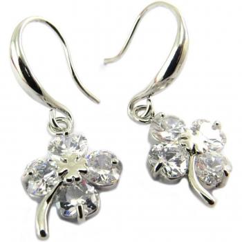 Pendientes Elegantes Trèfles Blanc Argenté