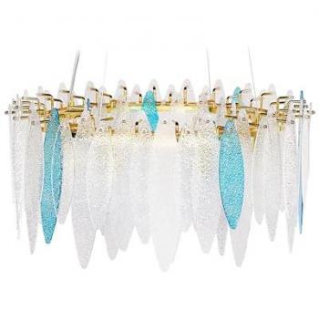 Lampadario a Sospensione Multicolore in Metallo e Vetro con Base in Ferro, Forma Rotonda, Stile Moderno Glamour