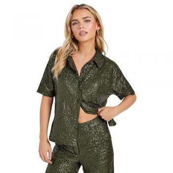 Luxe Mini Sequin Shirt – Dark Green, Women’s 6