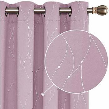 Deconovo Light Pink Dotted Line Foil Printed Blackout Curtains 52 x 54 Inch