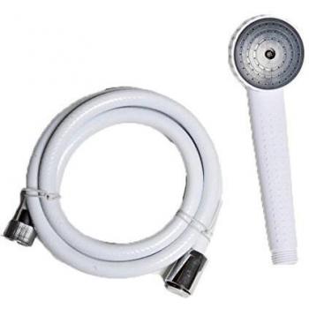 Cabezal de ducha de mano con manguera de PVC, 150 cm, color blanco