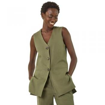Longline Khaki Cotton Waistcoat