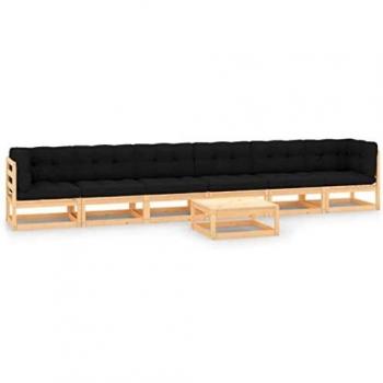 Set Divani da Giardino 7 pz con Cuscini Antracite Legno Pino