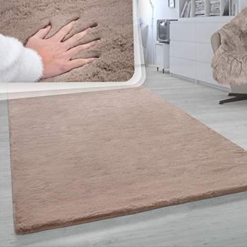 Tapis Rond Fausse Fourrure de Lapin Beige 80 cm