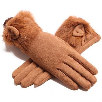 Warm Touch Screen Winter Mittens with Plush and Suede Leather