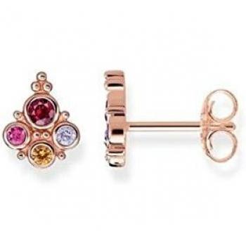 Thomas Sabo Damen‑Ohrstecker “Royalty” Farbige Steine – 925 Sterling Silber, 750 Roségold (Rot, Orange, Violett) H1956‑321‑7