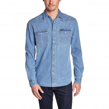 Wrangler Herren, Businesshemd, L/S CLASSIC WESTERN LIGHT INDIGO, Blau (Light Indigo), S