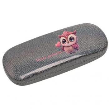 Étui Taperso noir à lunettes avec paillettes et motif chouette cœur