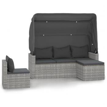 Mobilier de jardin 4 pcs avec coussins gris en résine tressée