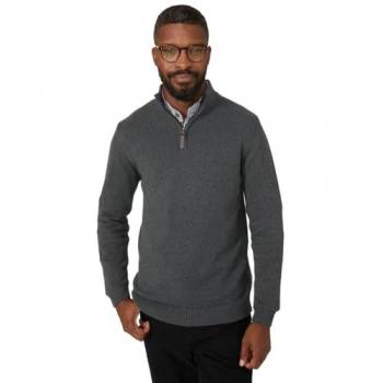 Classic Grey Half-Zip Cotton Sweater – Small