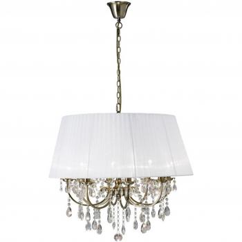 Lámpara colgante Olivia 8 bombillas pantalla blanca latón antiguo cristal