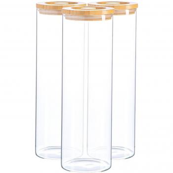 Glass Storage Jars with Wooden Lids Pack of 3