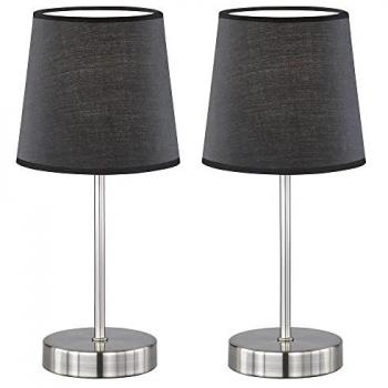 Leselampe Tischset – Schwarz, Metall in Nickel Matt, 1x E14, 14×32 cm, 2er Pack