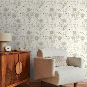 Papier Peint Naturel Crème et Vert
