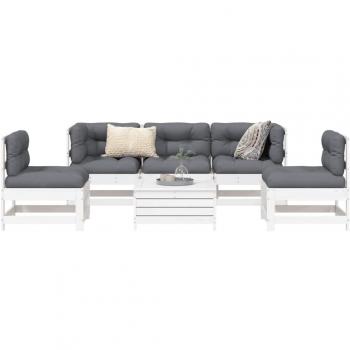Vidaxl 6 Piece Garden Sofa Set White Solid Wood Pine