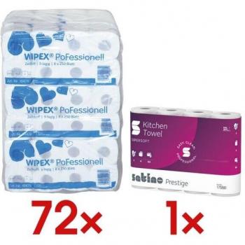 WIPEX Hygiene Toilettenpapier, 250 Blatt pro Rolle, 3-lagig, 72 Rollen