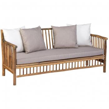Taupe 2-zits bamboe tuinbank met kussens