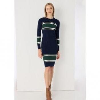 Sútil Vestido Midi a Franjas en Marfil Marino – Lois Jeans