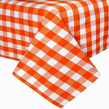 Orange Gingham Block Check Cotton Tablecloth 54 x 54 Inches (140 x 140 cm)