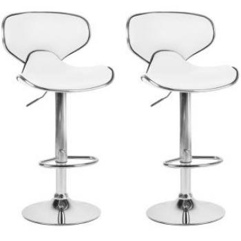 Set of 2 Armless White Faux Leather Bar Stools with Footrest