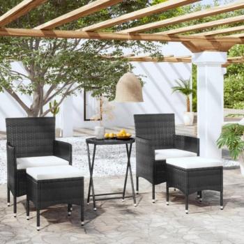5 piezas Garden Bistro Set Polyrattan negro Vidrio Templado (Vendido en tienda Día y Noche)