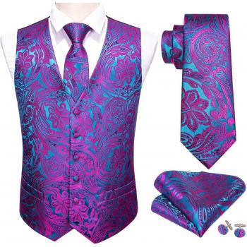 Barry.Wang Rose Red Suit Vest with Tie