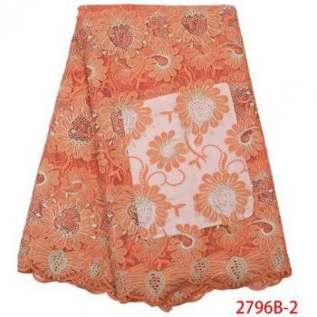 Encaje de tela rojo francés con patrón africano y teselas nigerianas KS2796B-8