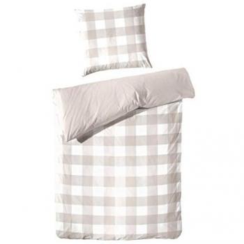 PRIMERA Bettwäsche Basic Perkal – Karo‑Design in Weiß und Beige, 2 Stück (bett & Kissen)