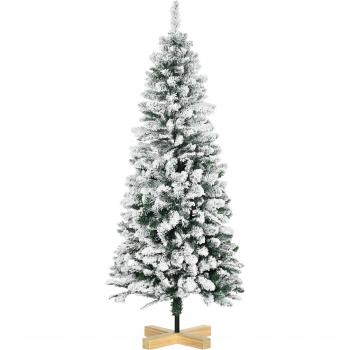 HOMCOM 5 Foot Snow Flocked Xmas Tree with Pinewood Base