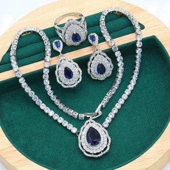 Bijoux en argent 925 pour femmes, collier et boucles d'oreilles en topaze bleue