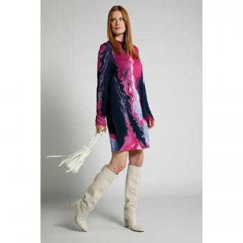Tunica lunga svasata in jersey punto Roma colletto alto maniche lunghe rosa donna 56/58