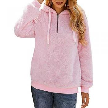 Warm & Flauschig Damen-Pullover – Winter-Hoodie mit Seitentaschen in Rosarot