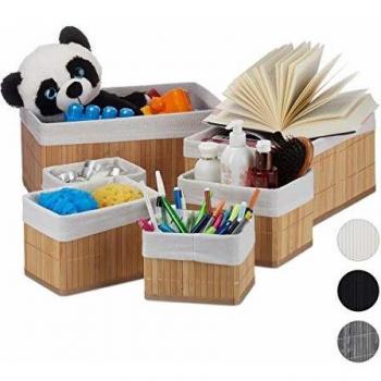 Relaxdays Maxi Cestini Portaoggetti – Set da 6 (35x25x17 cm) con rivestimento in stoffa