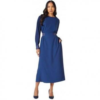 Ladies' Contrast Detail Midi Dress in Navy