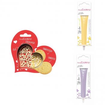 Kit Amor en Relieve: Biscuits y Rotuladores Pastel Lila/Amarillo