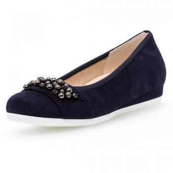 Gabor Damen-Keilpumps 82.604-36 – Leder mit Rundgummizug, Flexi-Laufsohle, blau, 5