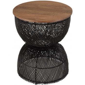 Alida Rattan Negro con Madera de Teca Recuperada – Mesa Auxiliar