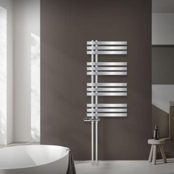 Luxebath Radiateur Iron EM 500x1000 mm Chrome – Raccord Central Bas + Garniture Passage au Sol, Thermostat, Sèche‑serviettes, Kit Mur
