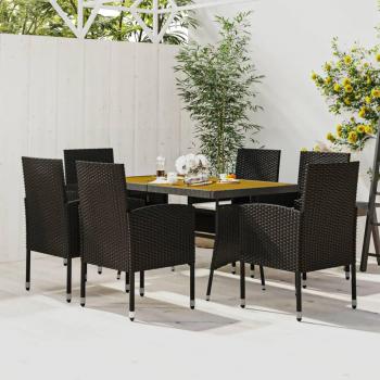 Juego de comedor de jardín de 7 piezas de ratán sintético negro vidaXL