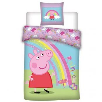 Peppa Pig Dekbedovertrek, 140x200cm, met kleurrijke afbeeldingen van Peppa Pig en haar vrienden, gemaakt van zacht katoen, machinewasbaar en geschikt voor drogen in de wasdroger