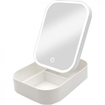 Foldable LED Makeup Mirror with Cosmetic Storage